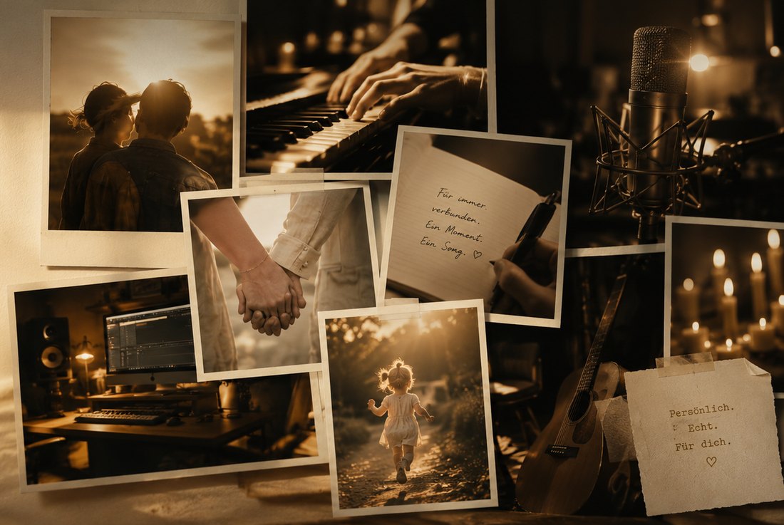 Erinnerungsfotos, Studio und Instrumente in warmem Licht